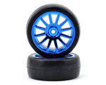 Traxxas 7573R Tires & wheels, assembled, glued (12-spoke blue chrome wheels, slick tires) (2) 0.065